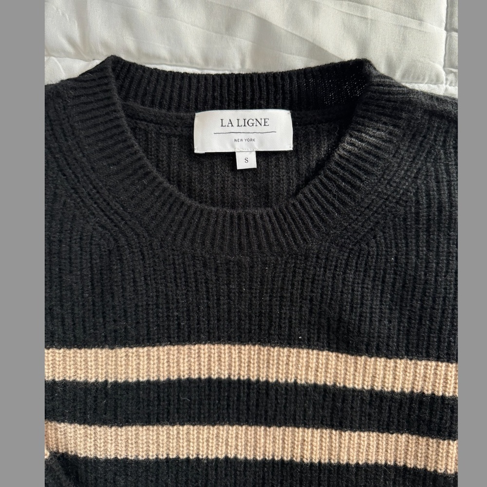 La Ligne Mini Striped Toujours Sweater - Black/Camel Size Small - Picture 5 of 7